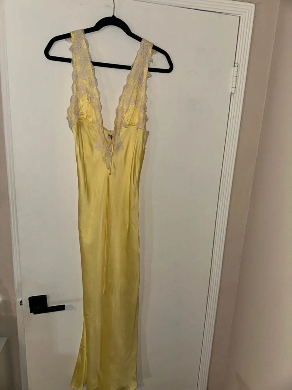 Rumored Yellow Satin Lace-Trim Slip Dress - Picture 7 of 11